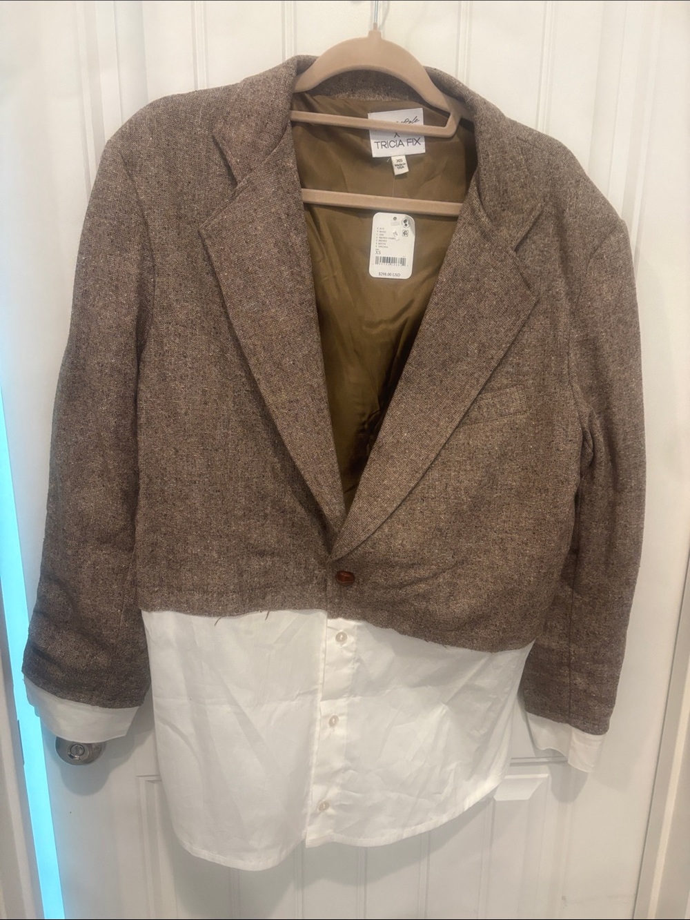 Tricia Fix Brown Combo Layered Blazer White Shirt Jacket XS NWT $298